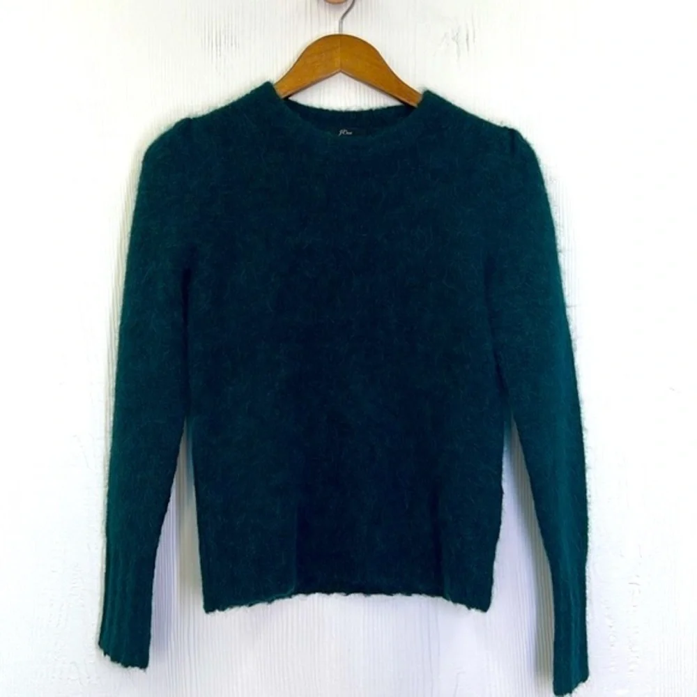 J. Crew - Emerald Alpaca Crewneck Puff Shoulders Long Sleeve Sweater Size XXS